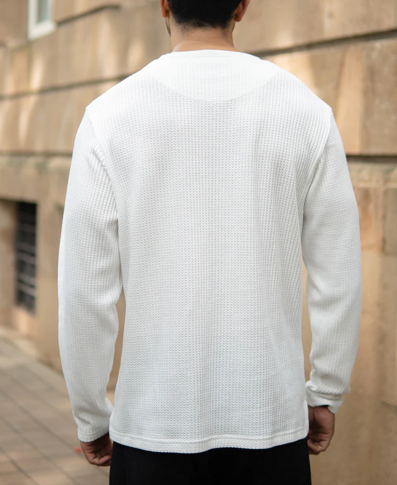 White Knitted Henley T-Shirt - Image 5