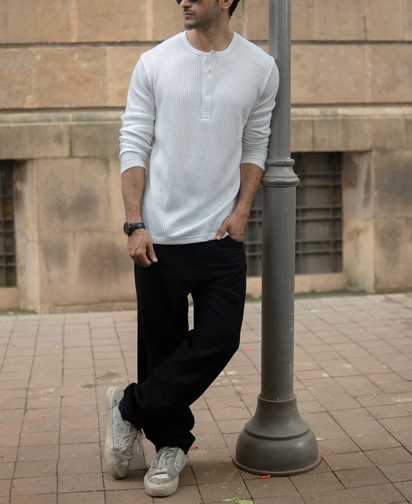 White Knitted Henley T-Shirt - Image 6