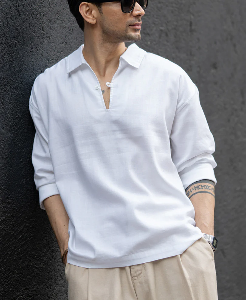 White Lightweight Structured Kurta Shirt 100% Cotton - Image 2