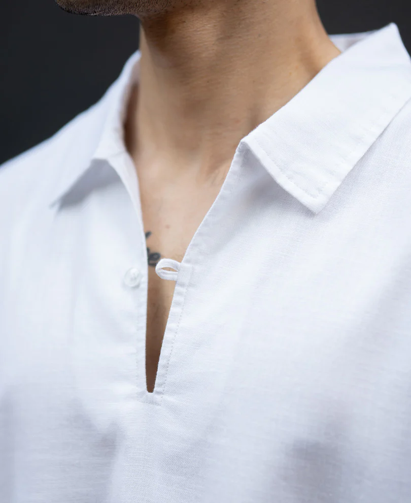 White Lightweight Structured Kurta Shirt 100% Cotton - Image 3
