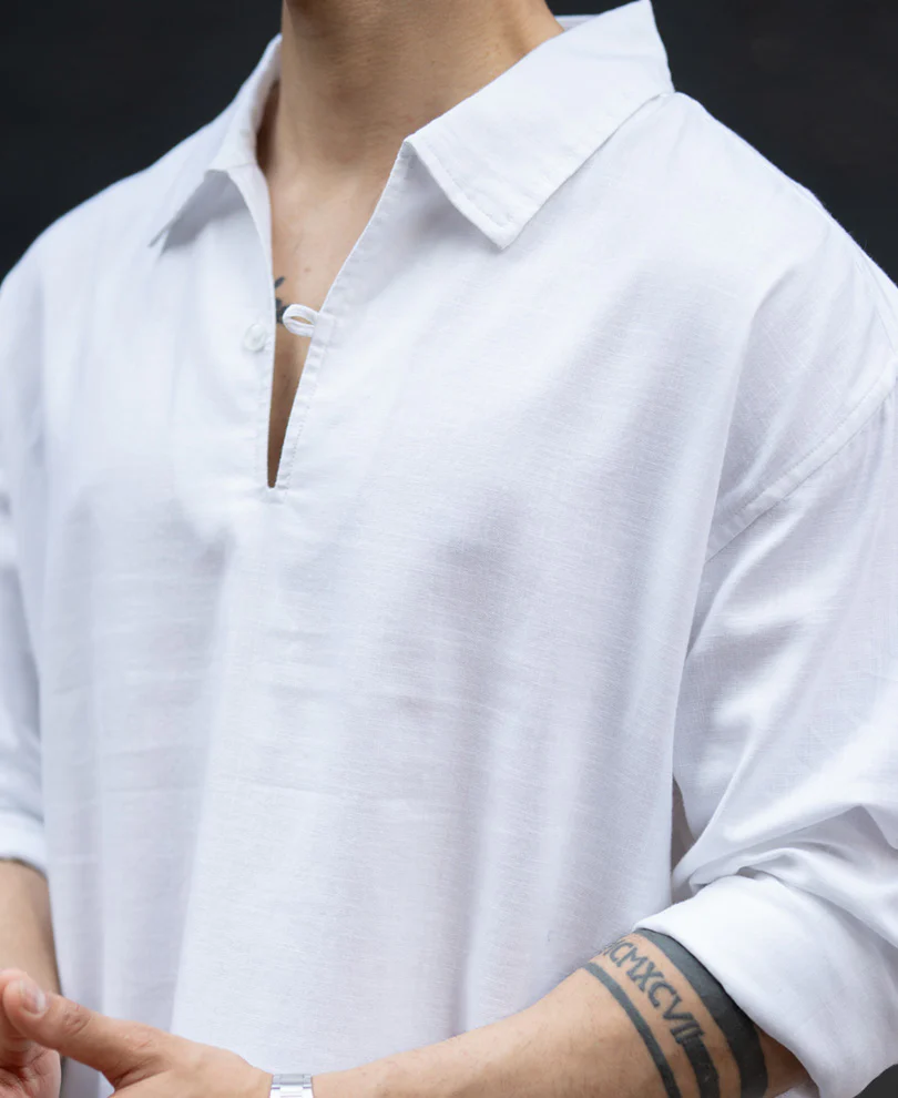 White Lightweight Structured Kurta Shirt 100% Cotton - Image 4