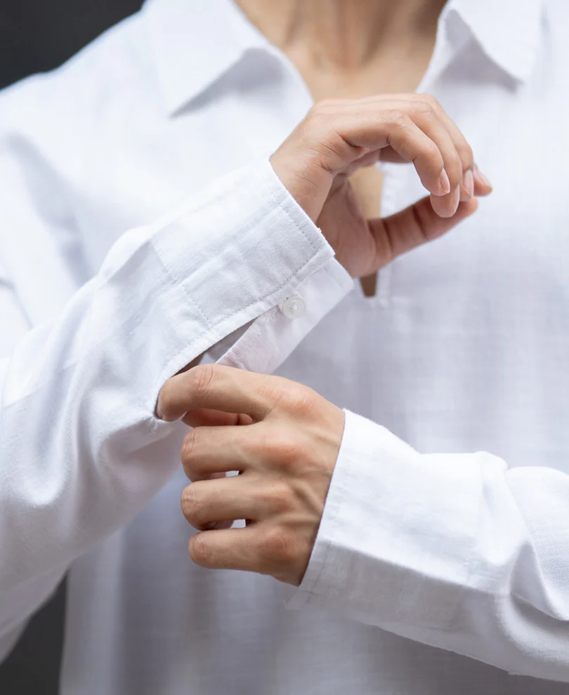 White Lightweight Structured Kurta Shirt 100% Cotton - Image 5