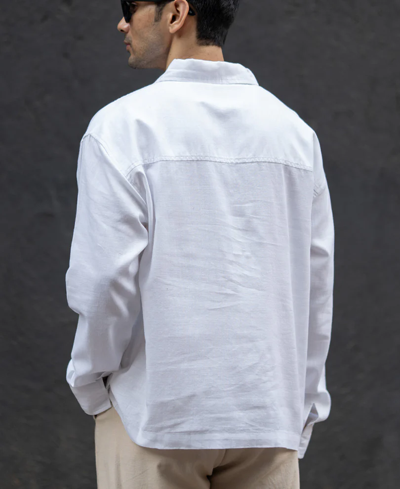 White Lightweight Structured Kurta Shirt 100% Cotton - Image 6