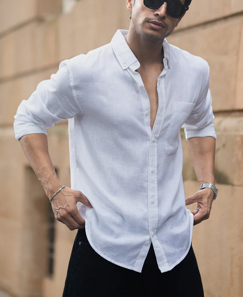 White Linen Blend Shirt - Image 2