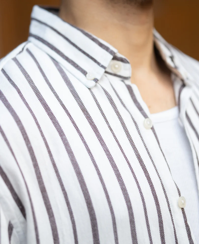 White Linen Blend Stripe Shirt - Image 3