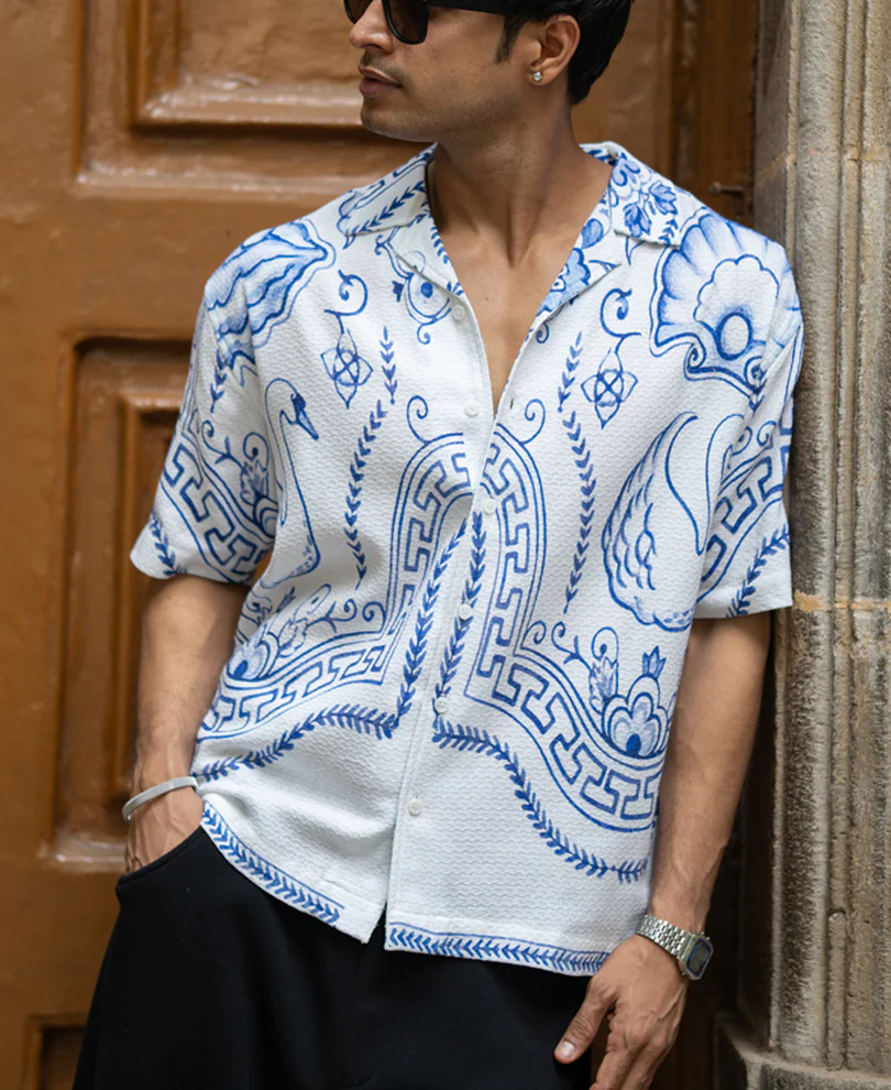 White Printed Structured Shirt 100% Cotton - Image 3