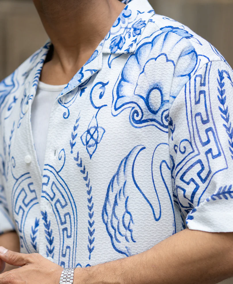 White Printed Structured Shirt 100% Cotton - Image 5