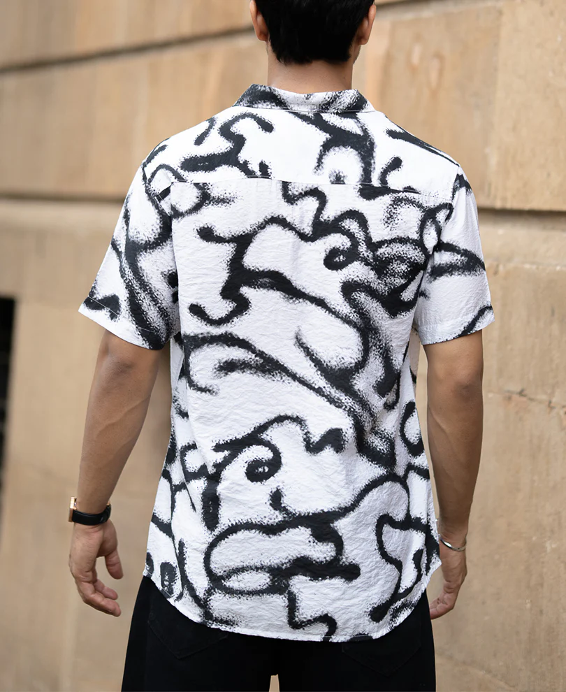 White Cuban Printed Flowy Shirt - Image 5