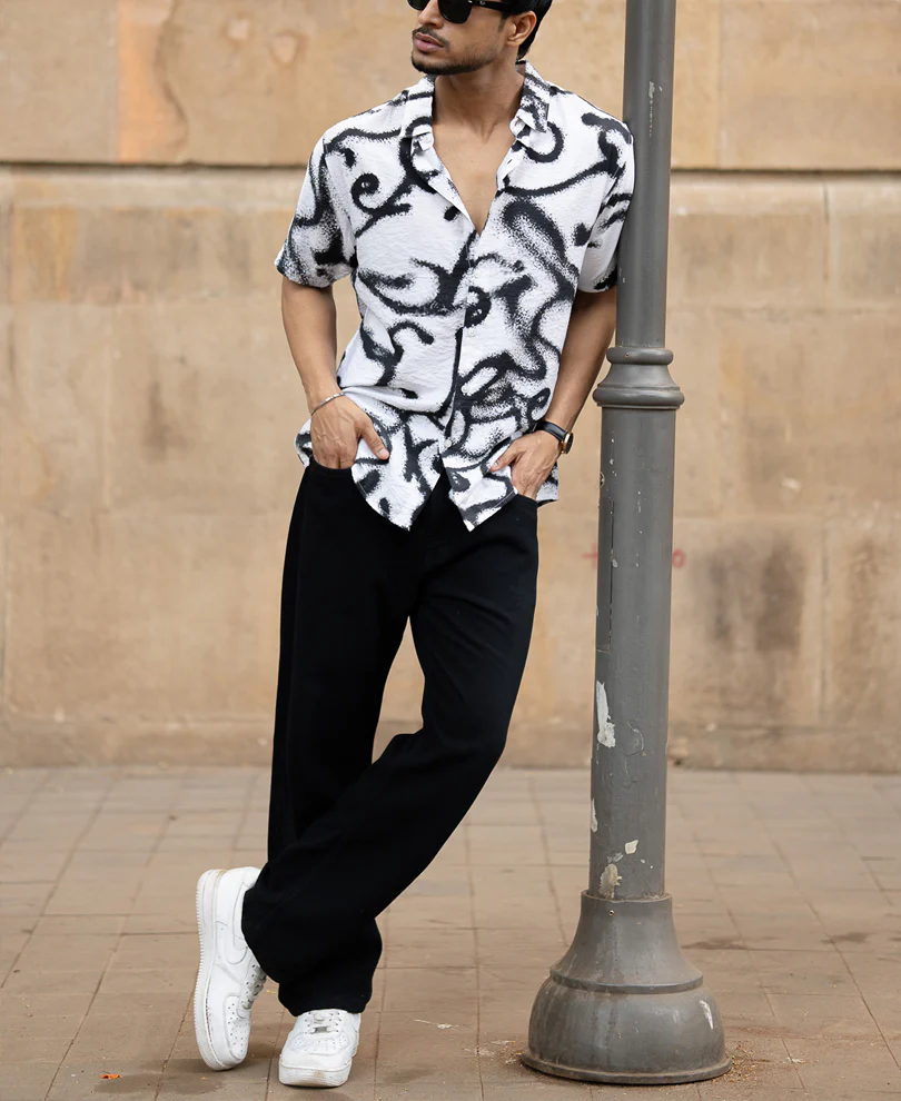 White Cuban Printed Flowy Shirt - Image 6