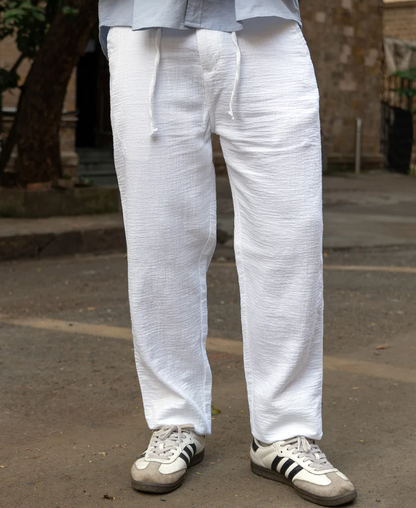White Regular Fit Crinkled Trouser 100% Cotton - Image 2