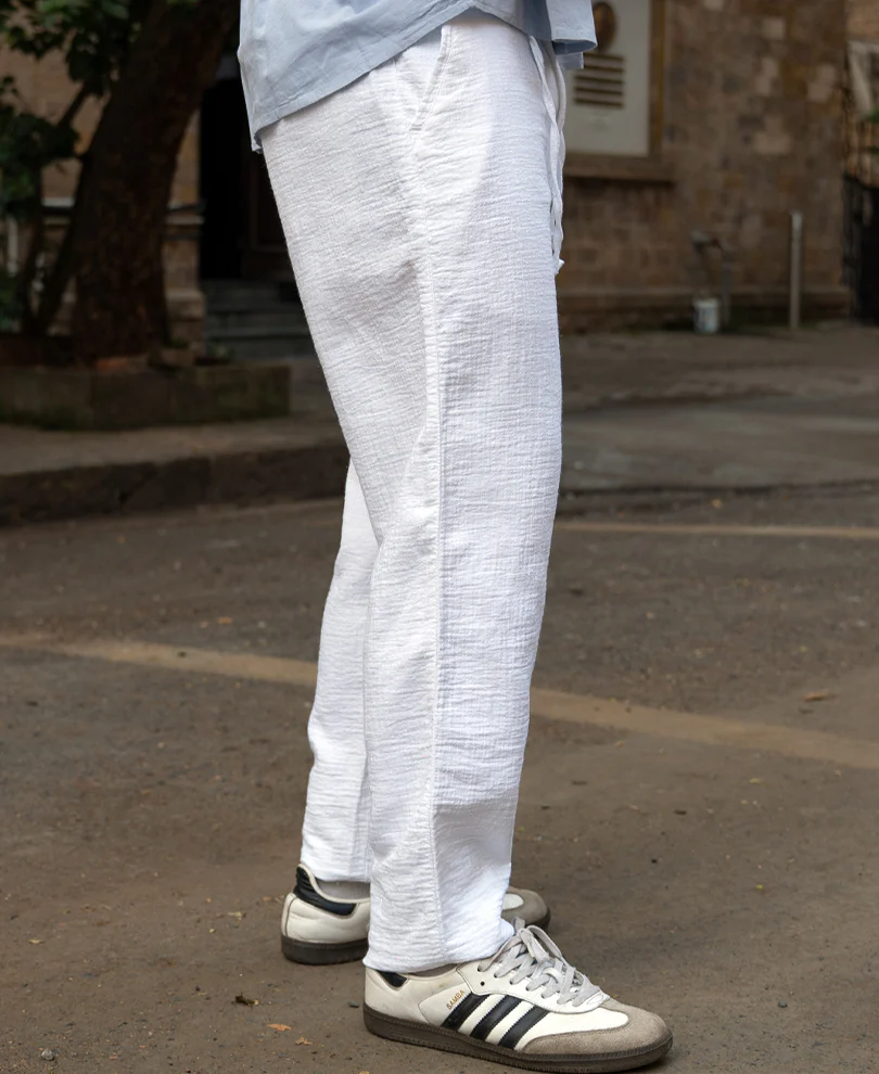 White Regular Fit Crinkled Trouser 100% Cotton - Image 3