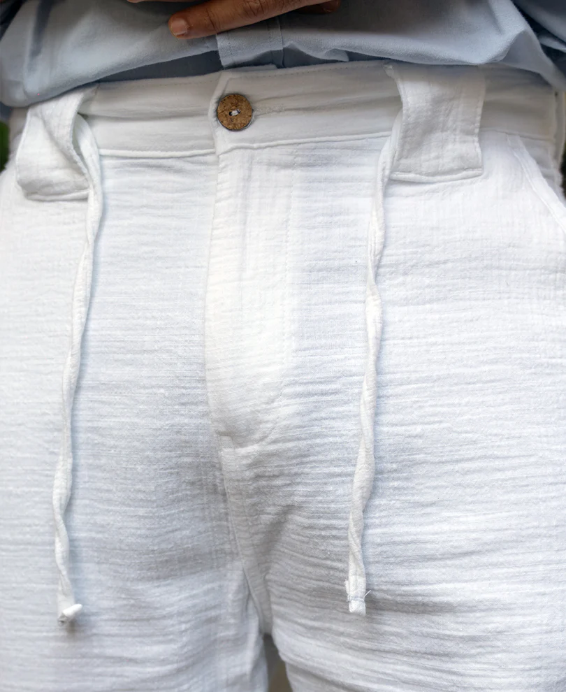 White Regular Fit Crinkled Trouser 100% Cotton - Image 4