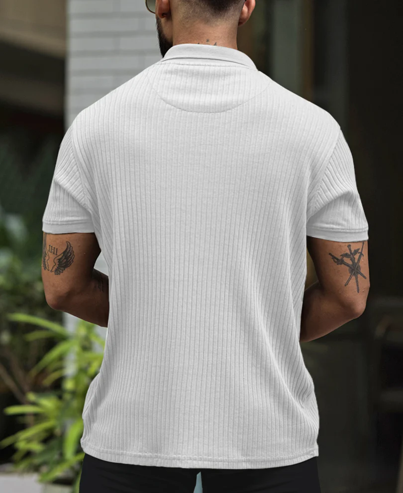 White Regular Fit Half Sleeves Tshirt - Image 3