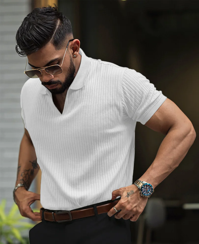 White Regular Fit Half Sleeves Tshirt - Image 5