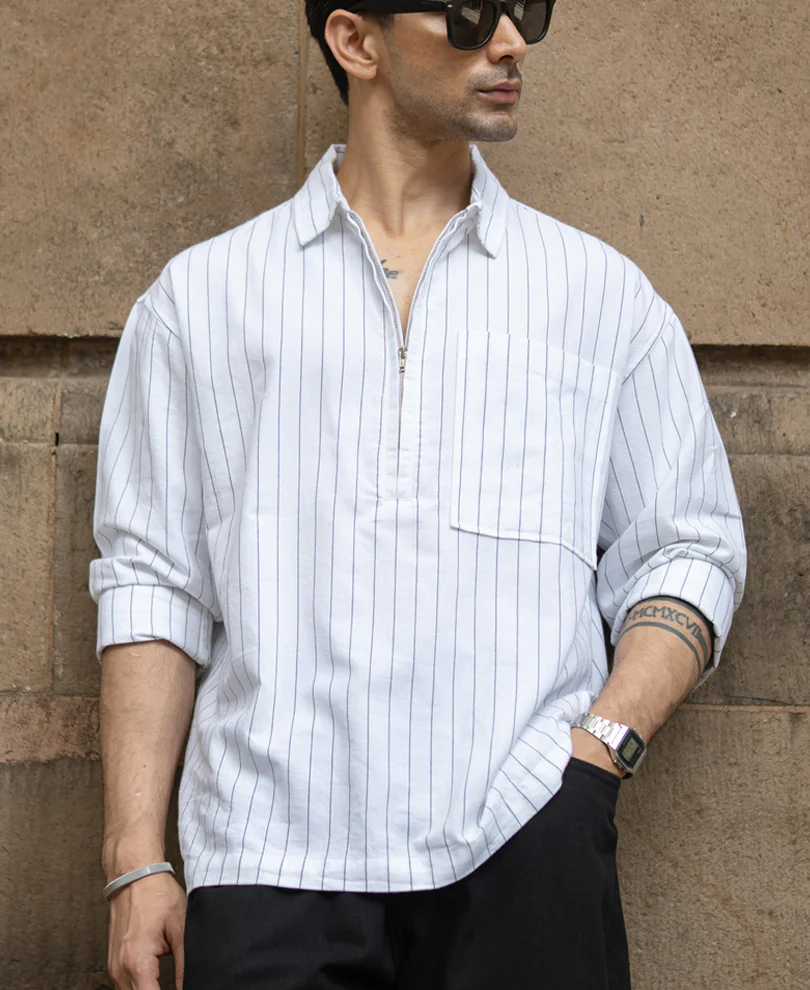 White Stripe Lightweight Kurta Shirt 100% Cotton - Image 2