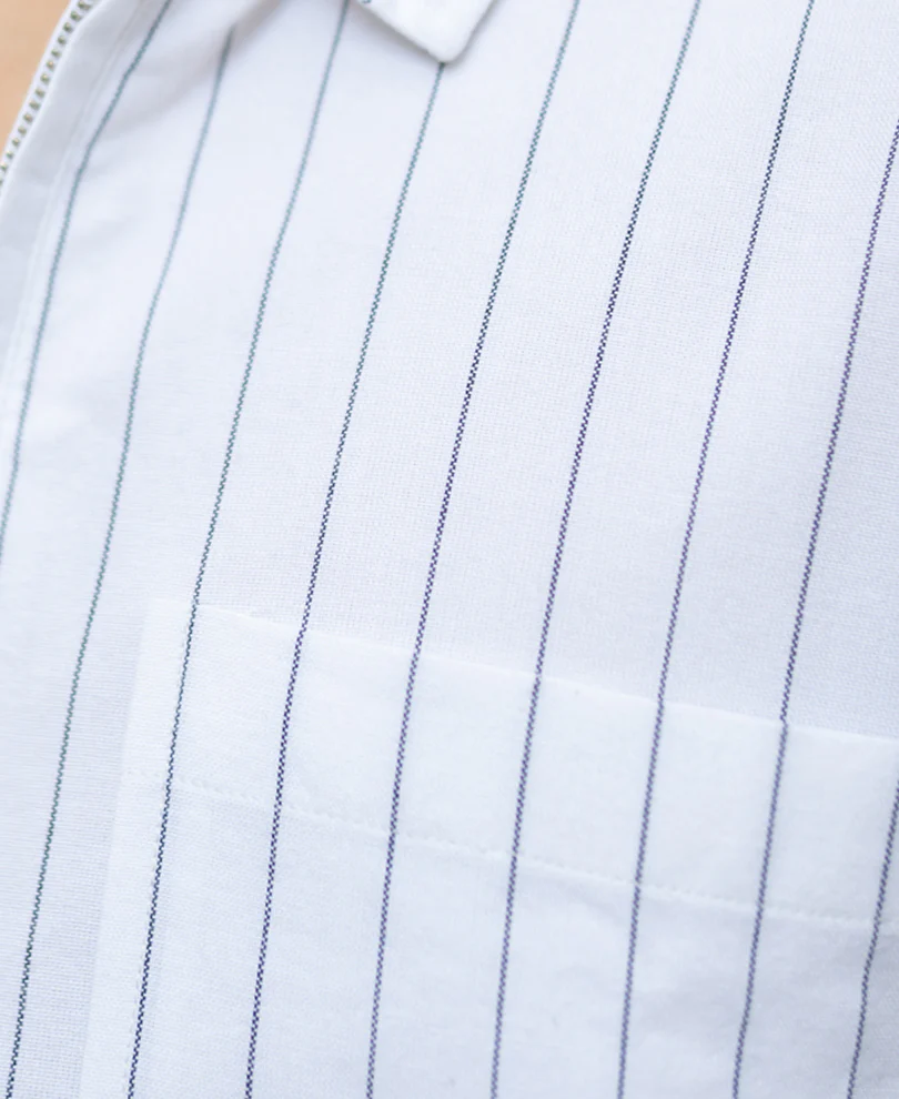 White Stripe Lightweight Kurta Shirt 100% Cotton - Image 3