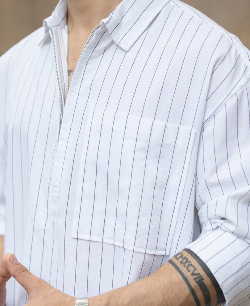 White Stripe Lightweight Kurta Shirt 100% Cotton - Image 4