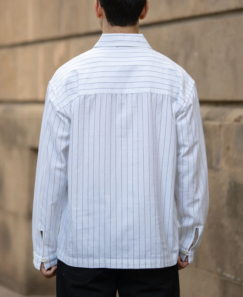 White Stripe Lightweight Kurta Shirt 100% Cotton - Image 5