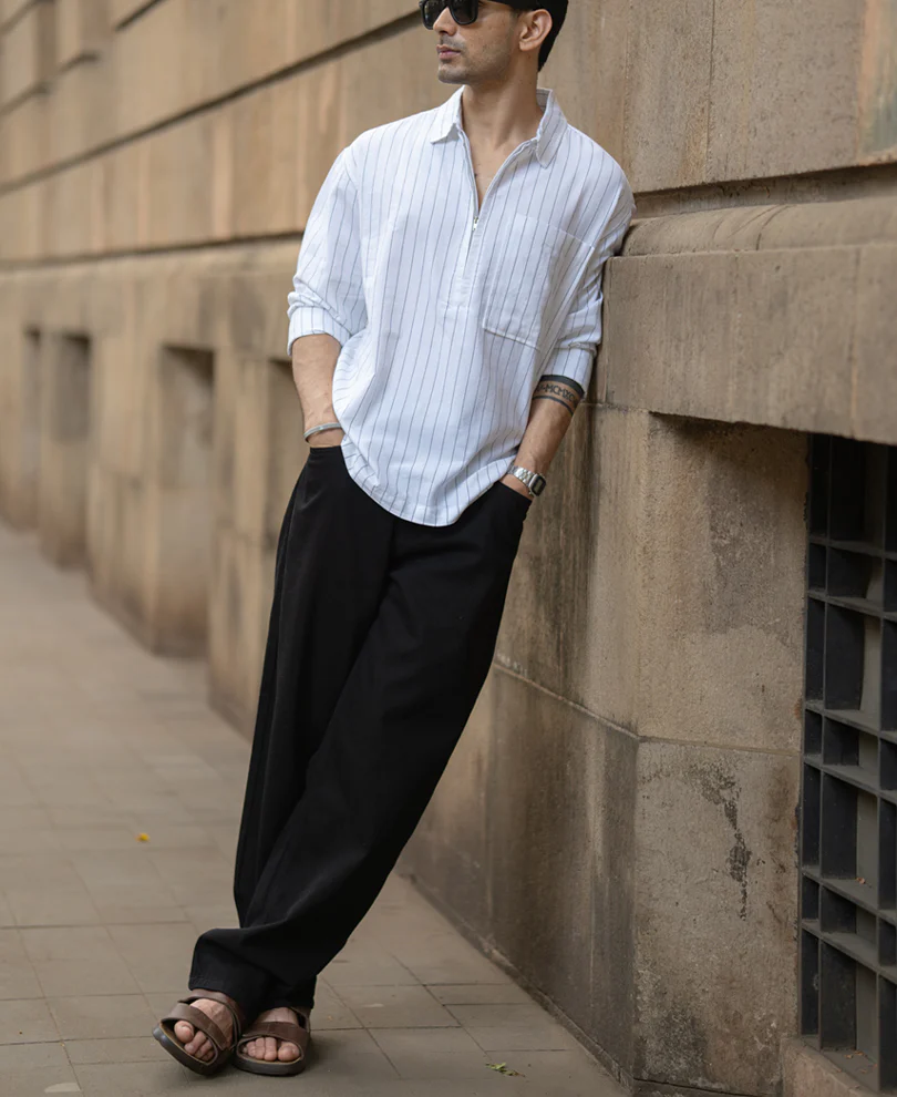 White Stripe Lightweight Kurta Shirt 100% Cotton - Image 6