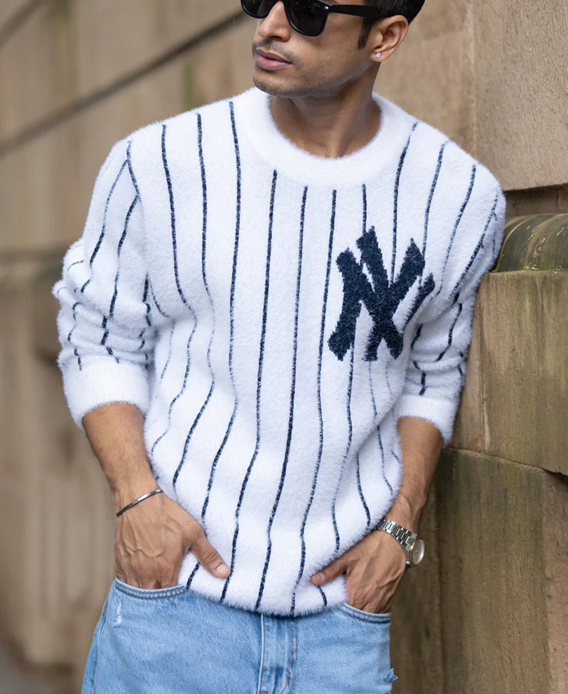 White Striped Fuzzy T-Shirt - Image 2