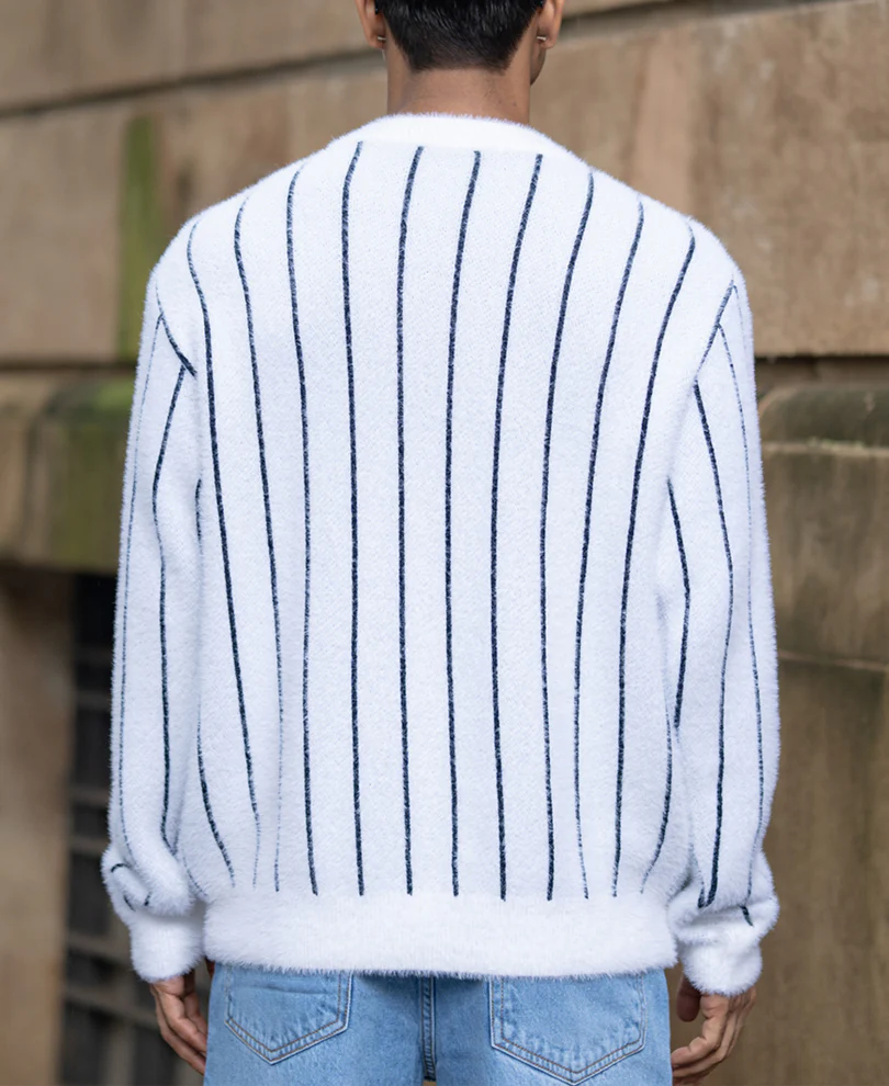 White Striped Fuzzy T-Shirt - Image 5