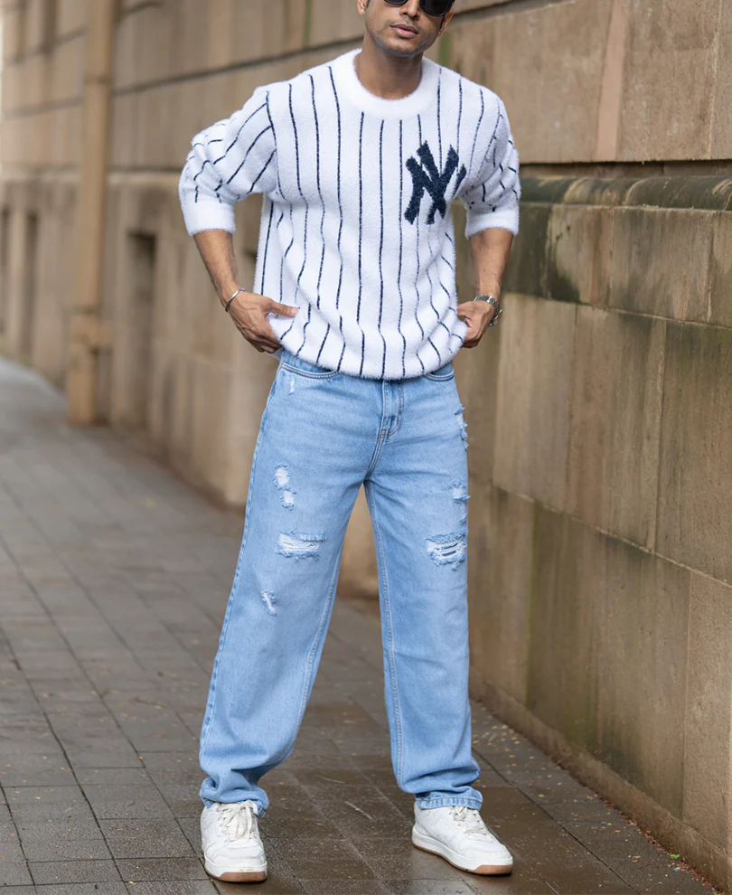 White Striped Fuzzy T-Shirt - Image 6
