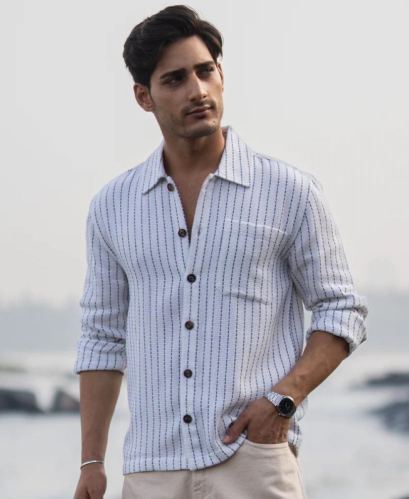 White Structure Stripe Overshirt - Image 3