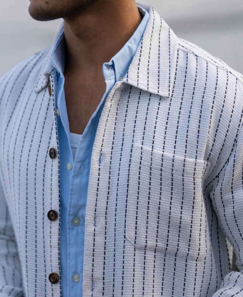 White Structure Stripe Overshirt - Image 5