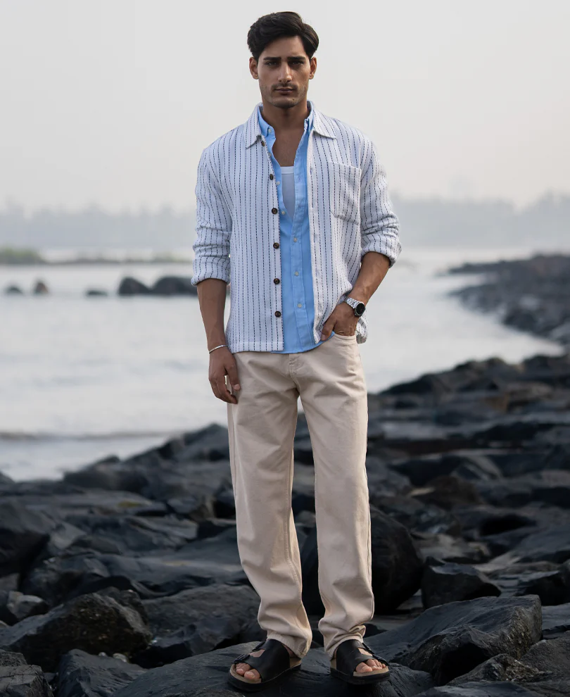 White Structure Stripe Overshirt - Image 7