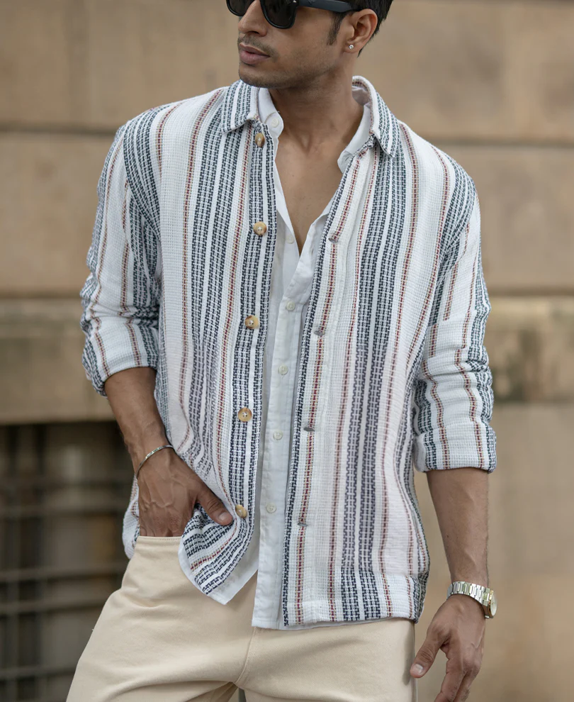 White Structured Stripe Shacket - Image 2