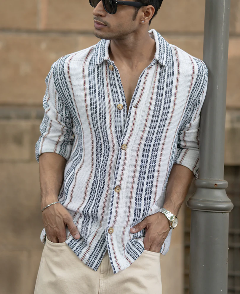 White Structured Stripe Shacket - Image 3