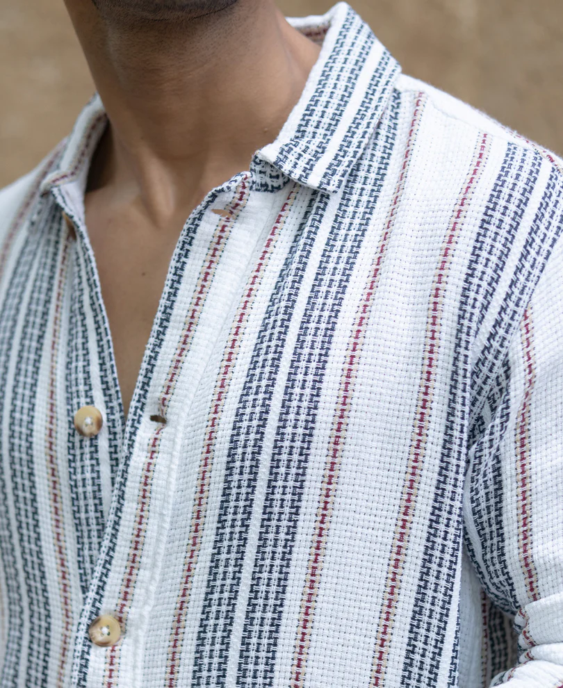 White Structured Stripe Shacket - Image 4