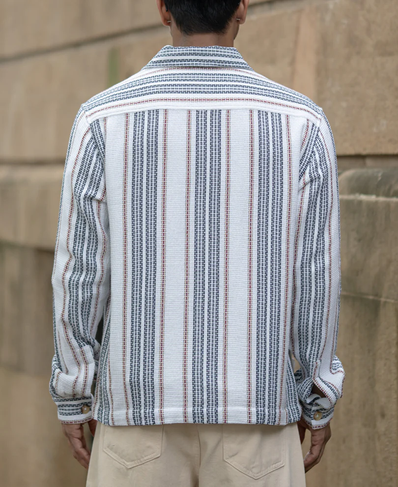 White Structured Stripe Shacket - Image 5