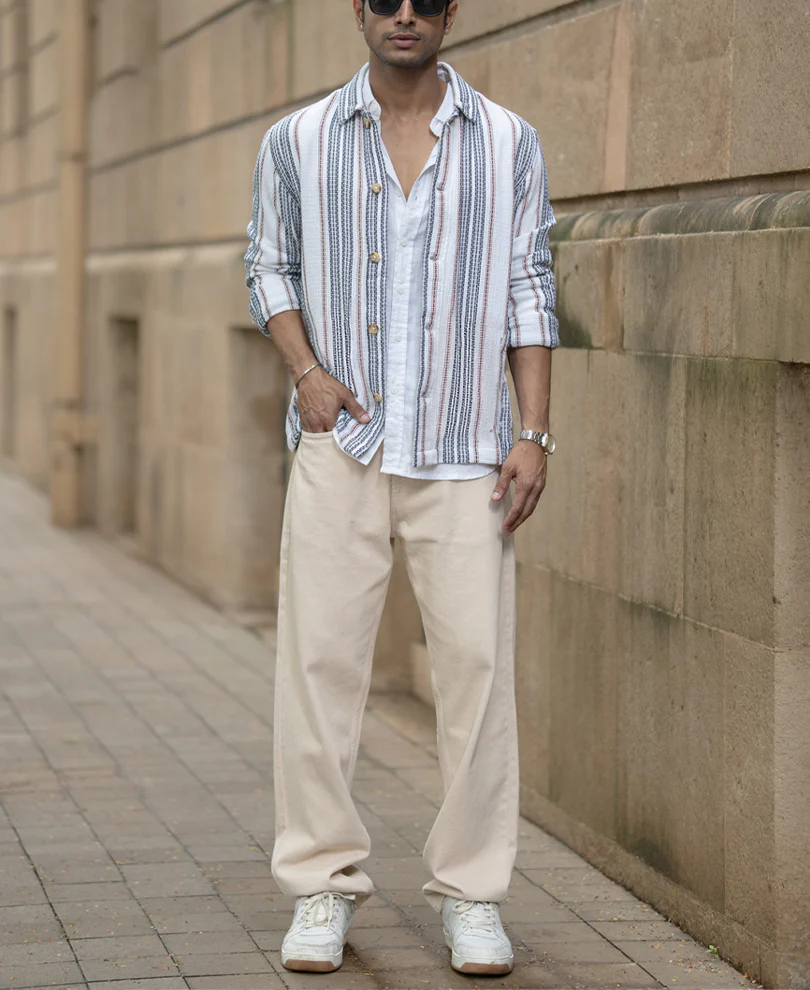 White Structured Stripe Shacket - Image 6