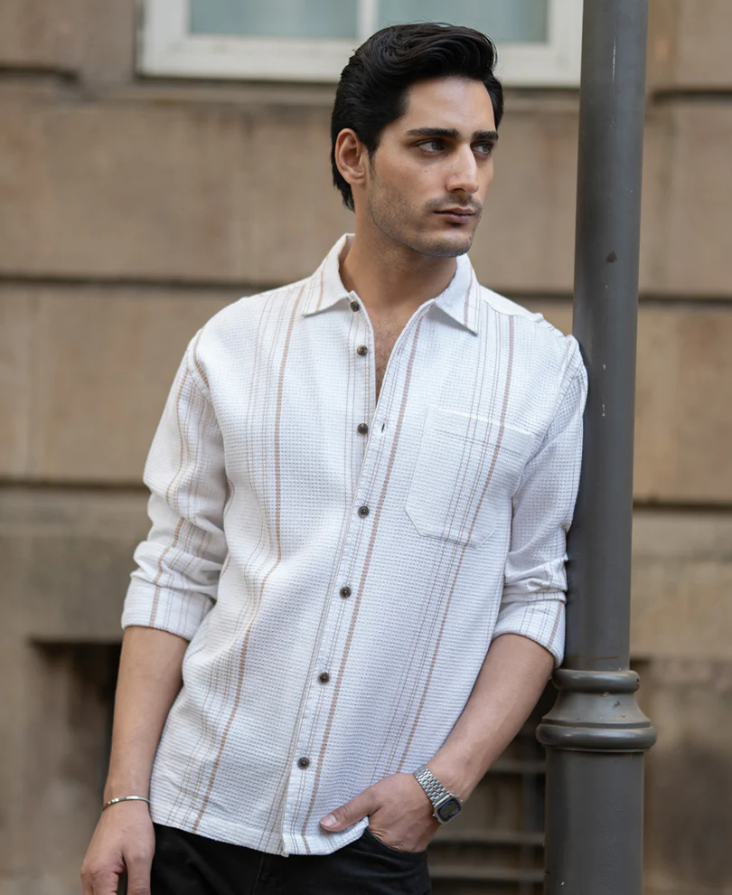 White Structured Striped Shirt 100% Cotton - Image 3