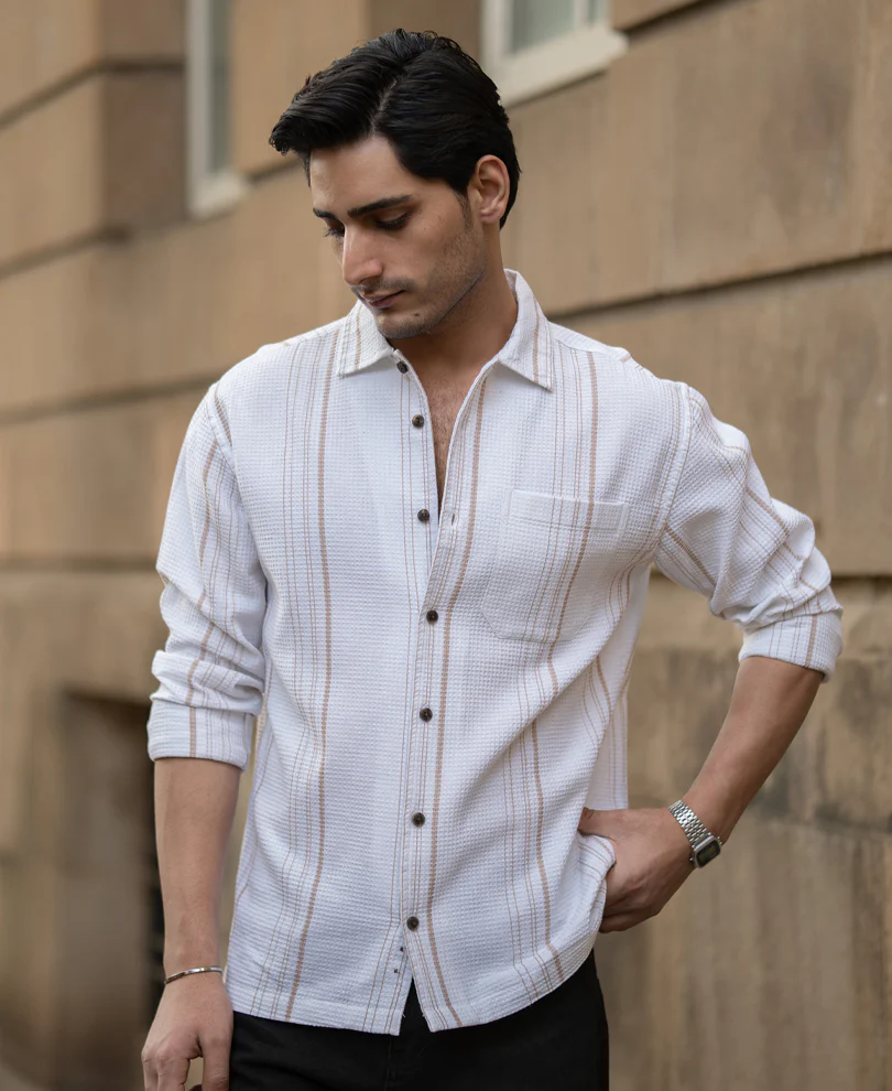 White Structured Striped Shirt 100% Cotton - Image 4
