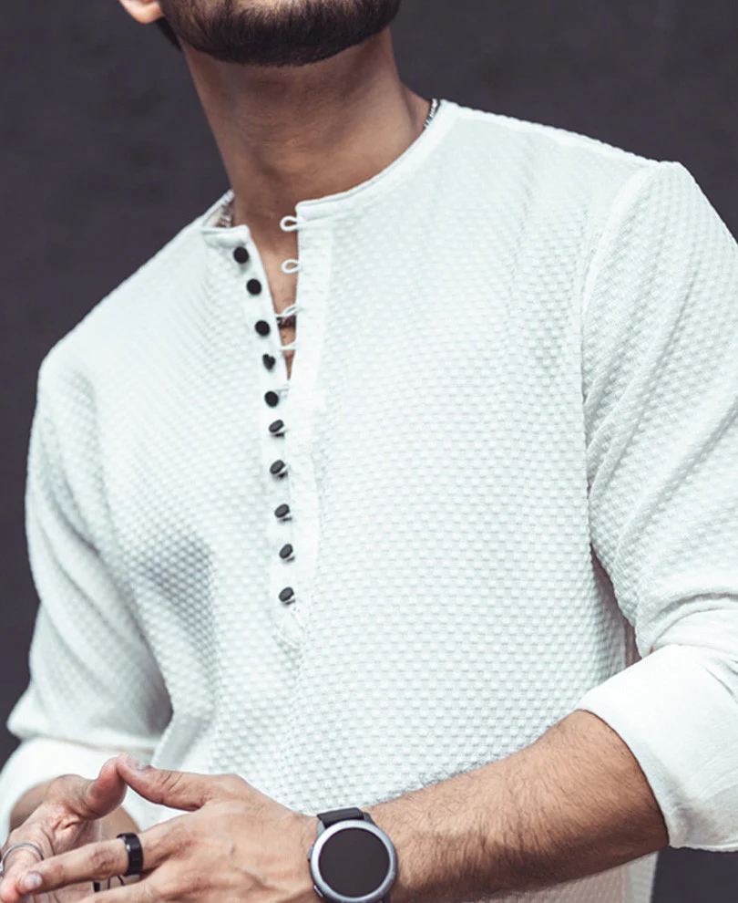 White Textured Kurta Style Shirt - Image 4