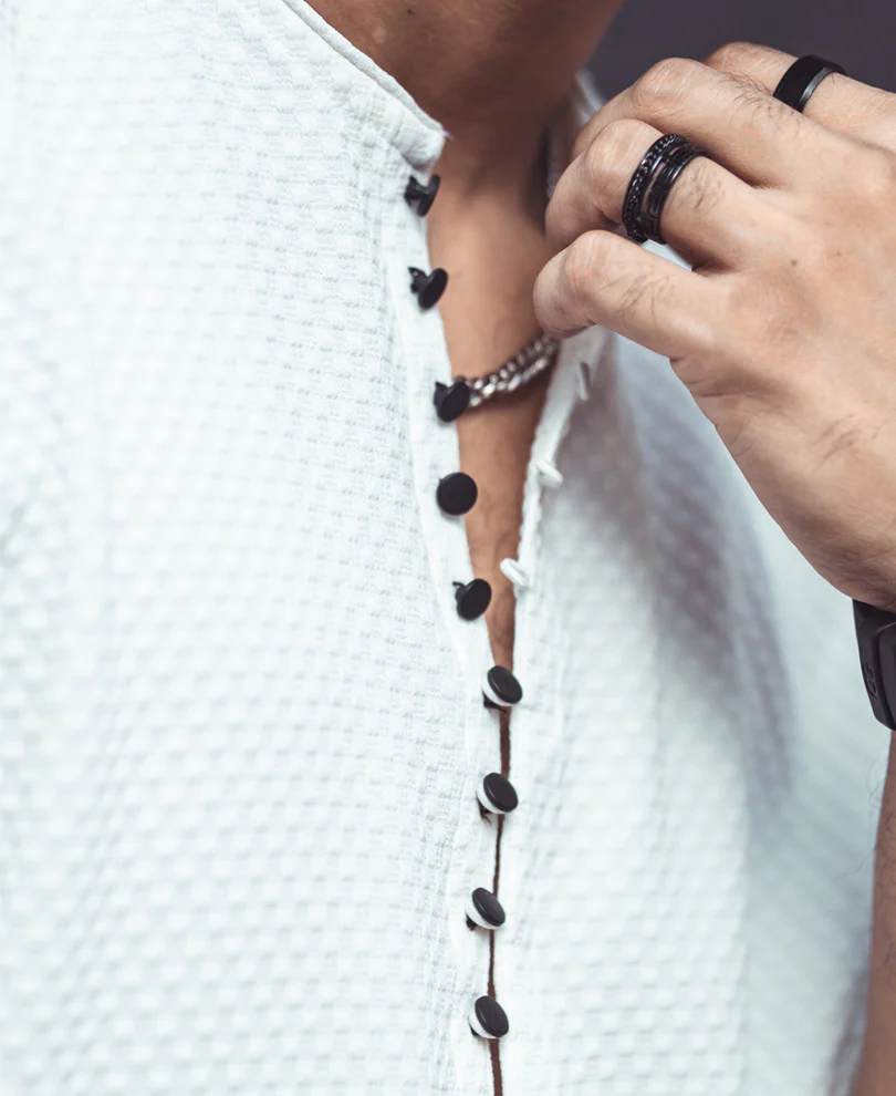 White Textured Kurta Style Shirt - Image 6