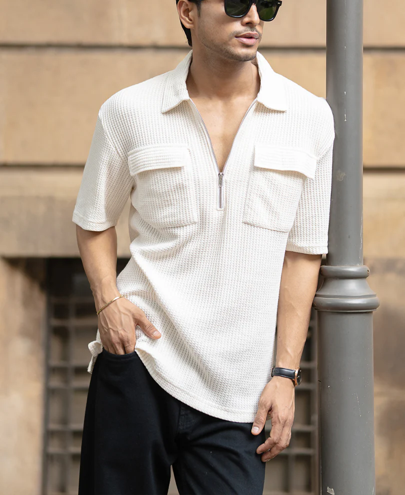 White Zipper Polo With Pockets - Image 3