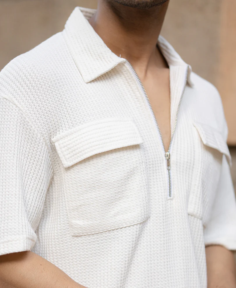 White Zipper Polo With Pockets - Image 4