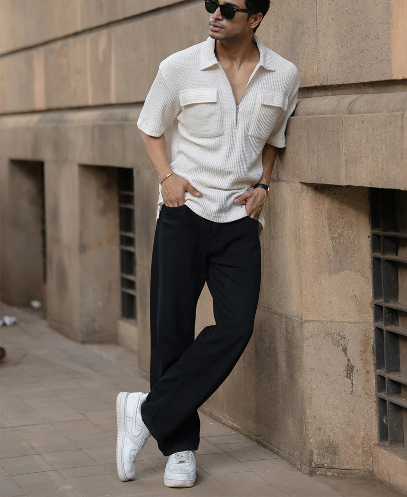 White Zipper Polo With Pockets - Image 6