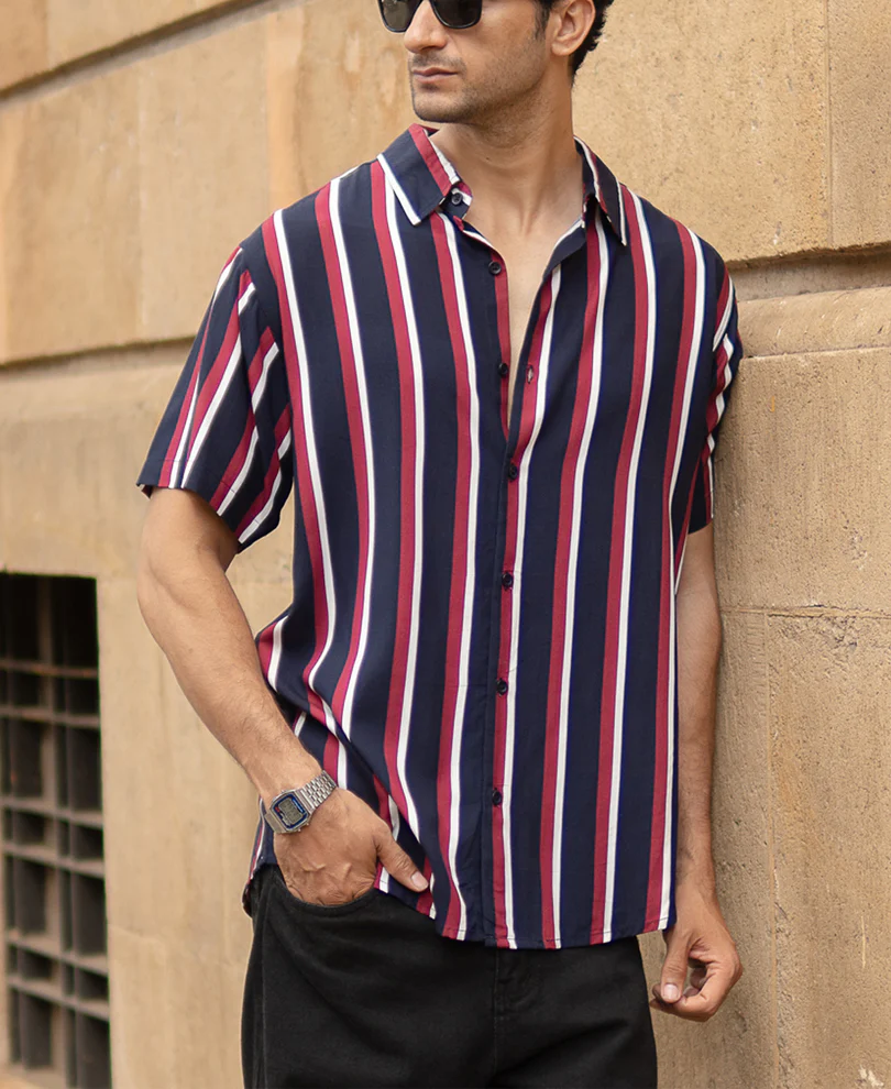 Wine And Navy Striped Shirt - Image 3