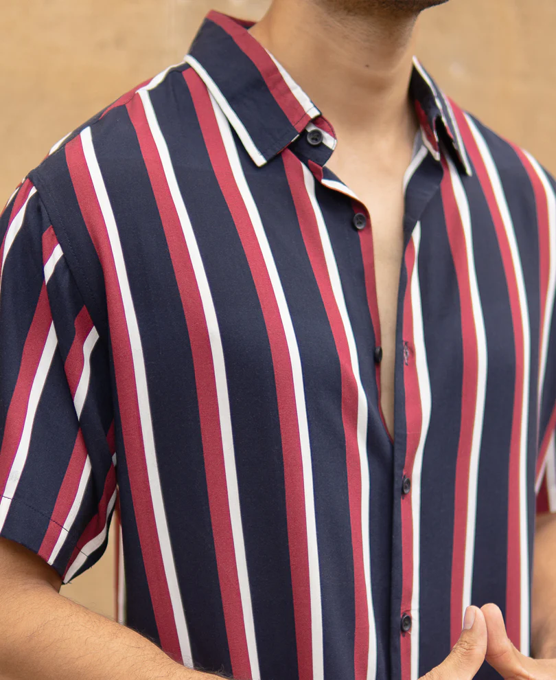 Wine And Navy Striped Shirt - Image 4