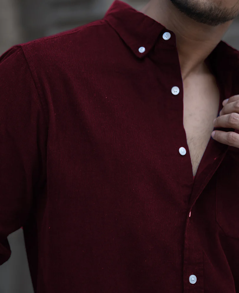 Wine Corduroy Regular Fit Full Sleeves Shirt 100% Cotton - Image 3