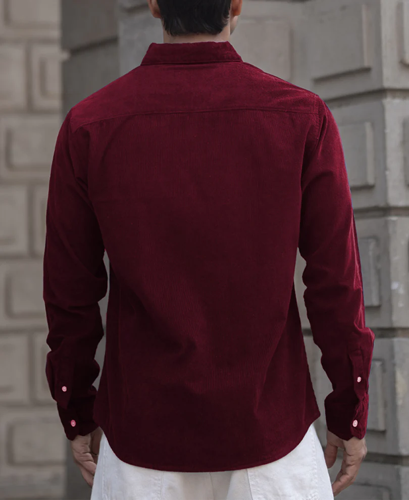 Wine Corduroy Regular Fit Full Sleeves Shirt 100% Cotton - Image 4