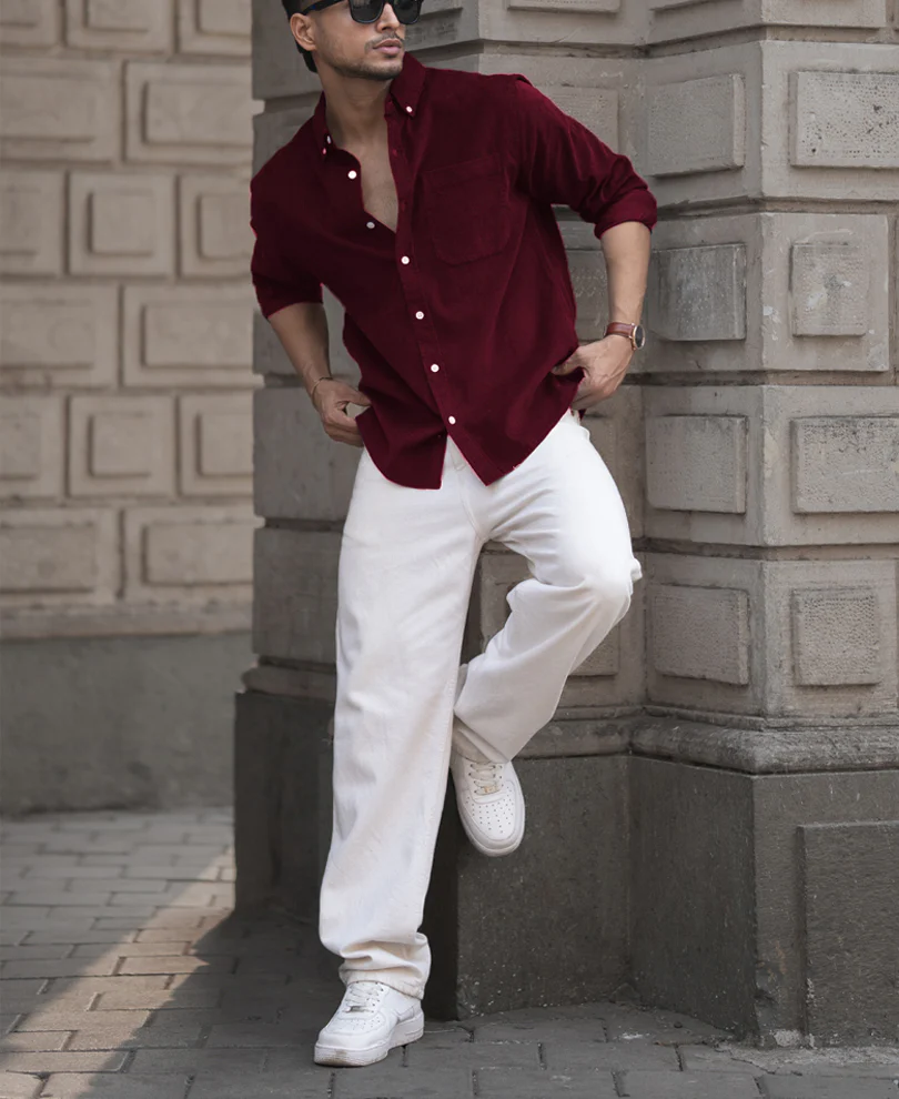 Wine Corduroy Regular Fit Full Sleeves Shirt 100% Cotton - Image 5
