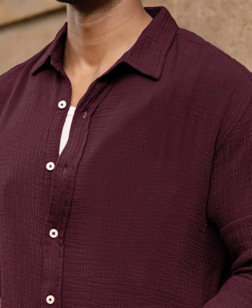 Wine Crinkled Shirt 100% Cotton - Image 4