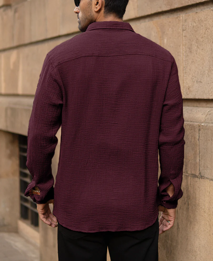 Wine Crinkled Shirt 100% Cotton - Image 5