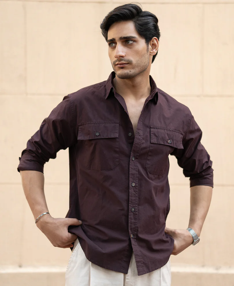 Wine Double Pocket Lightweight Shirt 100% Cotton - Image 2