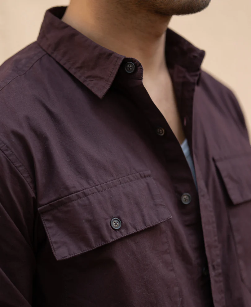 Wine Double Pocket Lightweight Shirt 100% Cotton - Image 3